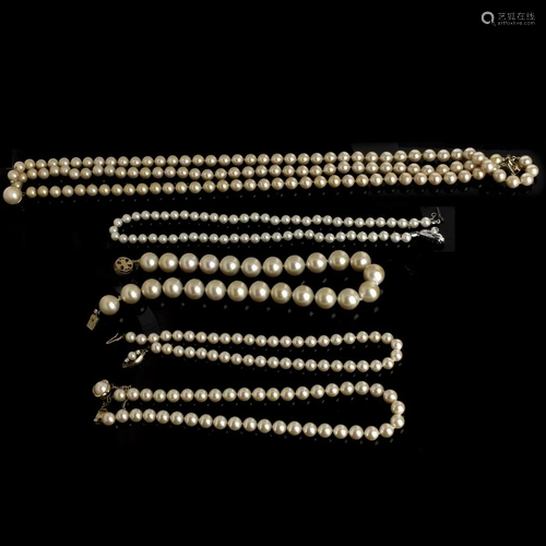 Five Imitation Pearl Necklaces