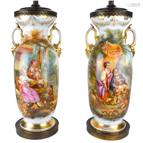 Old Paris Porcelain Vases as Lamps