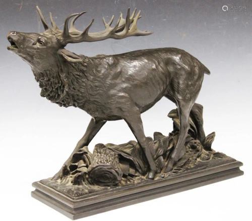BRONZE RECAST OF STAG, SIGNED J.A.
