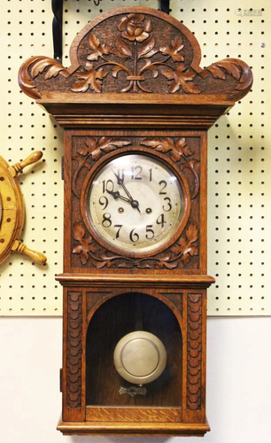 JUNGHANS 19TH CARVED OAK TRAY CLOCK