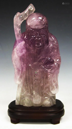 CHINESE AMETHYST CARVED BUDDHA W/STA…