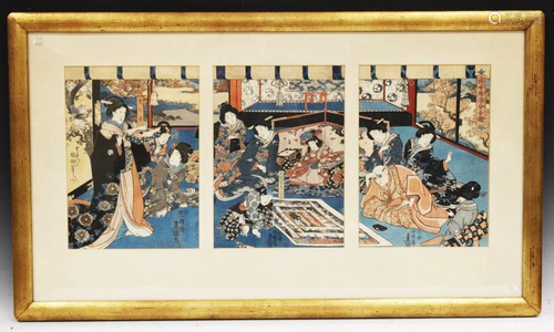 JAPANESE 19TH C. TRIPTYCH, FRAMED