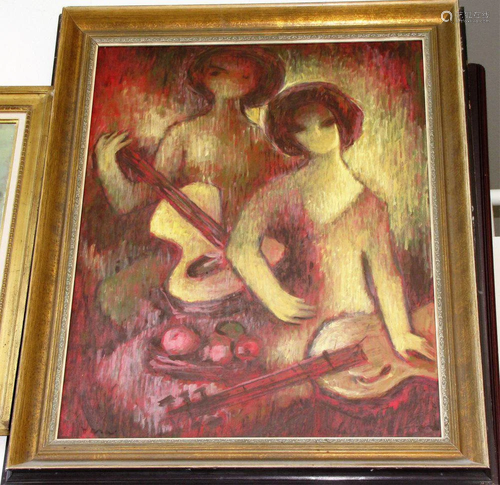 TARA, OIL PAINTING OF WOMEN WITH GUITA…