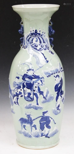 CHINESE CELADON VASE W/ ENAMELED DEC…