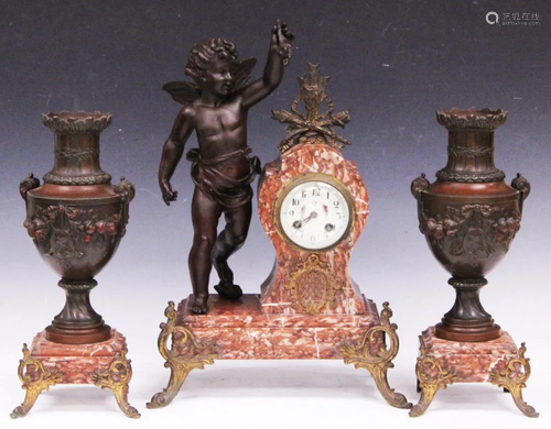 FRENCH 19TH C. 3 PC. FIGURAL CLOCK SET