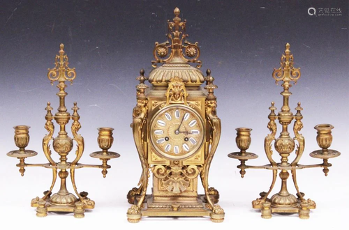 FRENCH CAST BRASS 3 PC. CLOCK SET, …