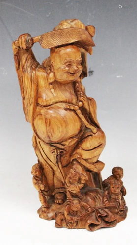 CHINESE WOOD STATUE 