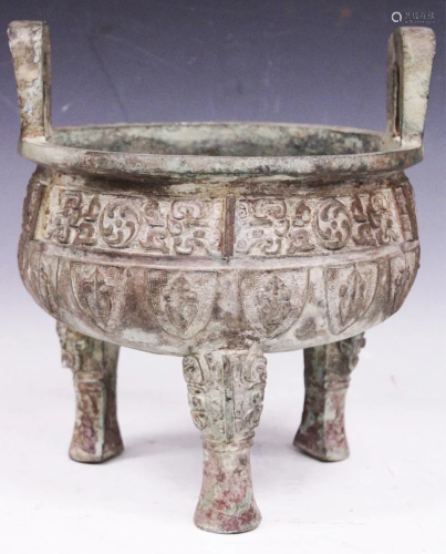 CHINESE CAST METAL FOOTED CENSER