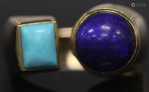 14KT YELLOW GOLD RING W/ LAPIS & TURQU…