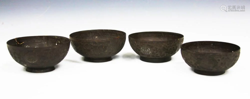 LOT OF (4) CHINESE CARVED BOWLS, 19TH C.