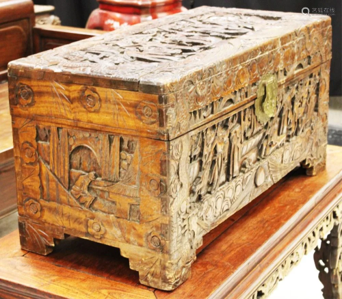 CHINESE CARVED WOOD BLANKET CHEST