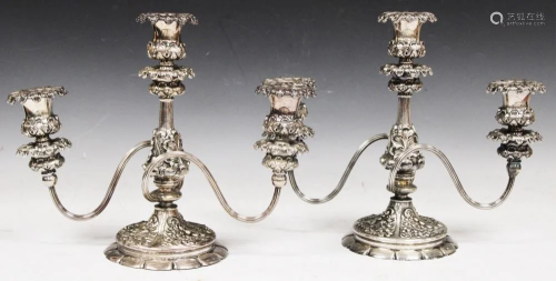 PAIR OF SILVER REPOUSSE CANDLESTANDS