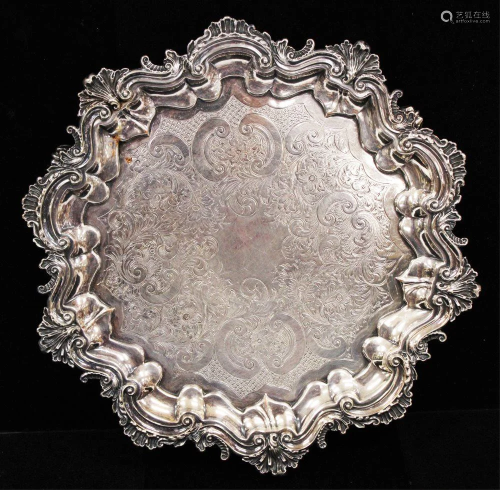 19TH C. SILVER PLATED FOOTED TRAY