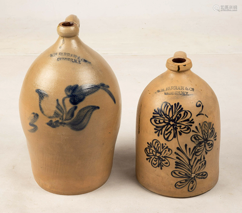 Pair of W. H. Farrar Geddes, NY Stoneware Jugs