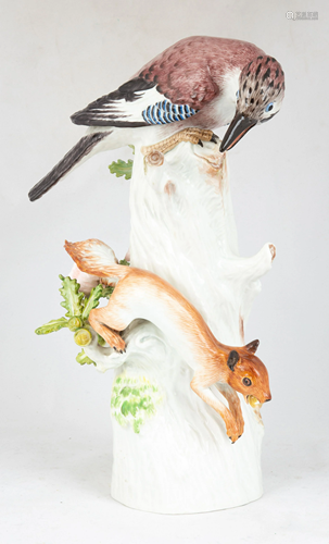 Large Meissen Piece of Bird and Squirrel