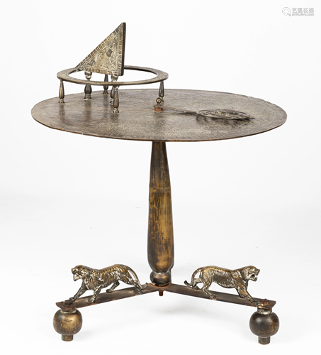 Unusual Brass Engraved Sundial Table