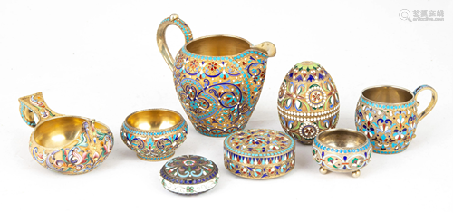 Group of Russian Silver & Enameled Articles