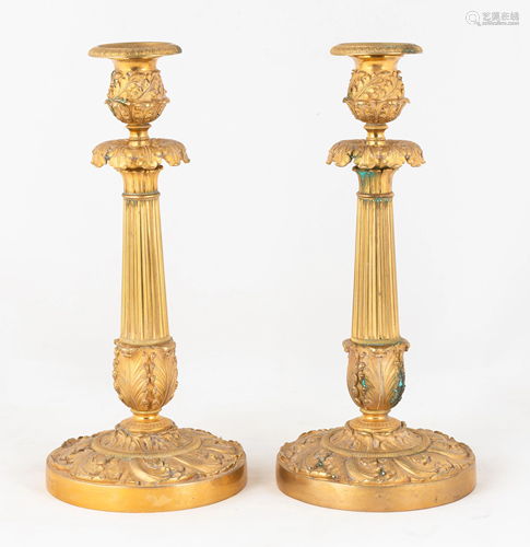 Pair of French Ormulu Bronze Candlesticks