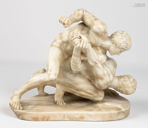 Carved Marble Statue of Roman Wrestlers