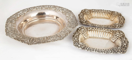 Sterling Silver Serving Bowl & Two Trays