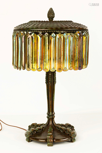 Tiffany Studios, NY Bronze & Glass Prism Lamp