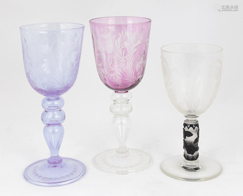 Three Steuben Engraved Goblets