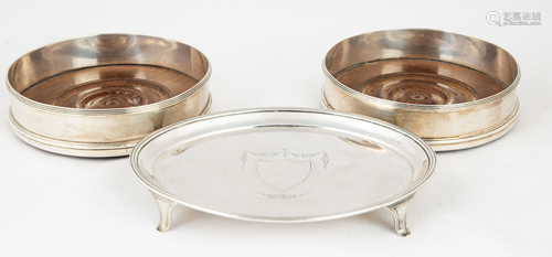 Silver Tea Stand and Two Silver Wine Coasters