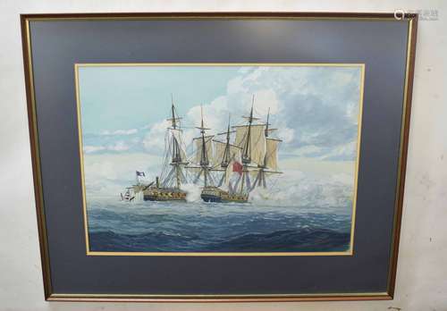 Gerald R Davies (20th century)Naval battlewatercolour, signed lower right48 x 68cm