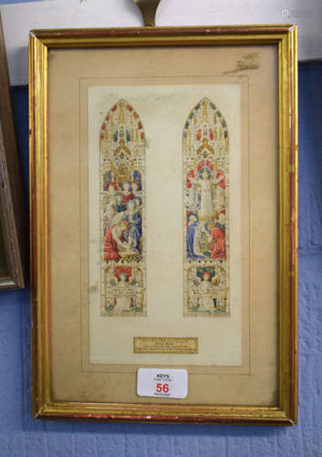 English School (early 20th century)Stained glass window designwatercolour20 x 10cm