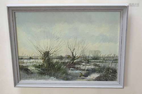 AR Colin W Burns (born 1944)Pheasants on Caister back marshesoil on canvas, signed lower left30 x