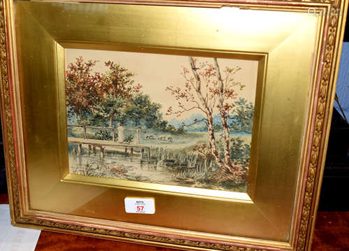 English School (19th century)River landscape with figure and sheepwatercolour17 x 23cm