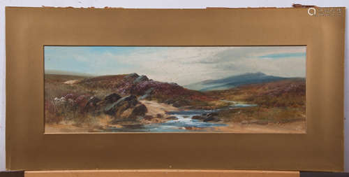 John Shapland (1865-1929), Moorland scene, gouache, signed lower right, 18 x 53cm, mounted but