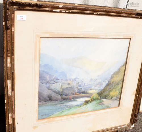 Frank B Jowett (1890-1940), Valley landscape, watercolour, signed lower left, 43 x 50cm, together