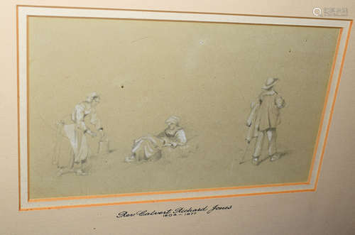 Attributed to Rev Calvert Richard Jones (1804-1877), Figure Studies, pencil drawing heightened