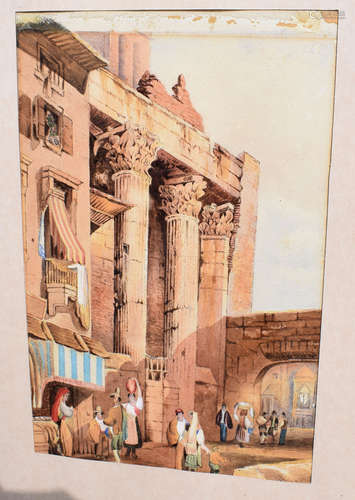 Continental School (19th Century), Street scene with figures, watercolour, 41 x 26cm