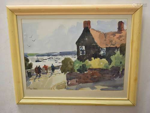 John Tookey (born 1947)Figures overlooking an estuary by a cottagewatercolour, signed lower left34 x