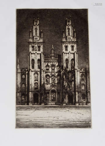 Albany E Howarth (1872-1936) Catherdral, black and white etching, signed in pencil lower right, 25 x