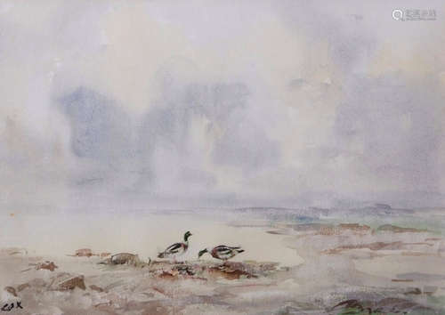 AR Jack Cox (1914-2007)Ducks in an estuarywatercolour, signed lower left24 x 34cm