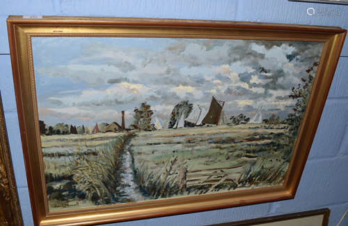 Patrick J Boswell (born 1942)Broadland scene with wherriesoil on canvas, signed lower left50 x 75cm