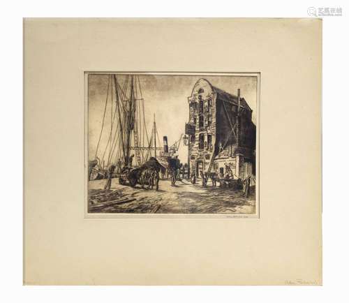 Helen Robinson (20TH CENTURY) Harbour Scene, black and white etching, signed and dated 1929 in