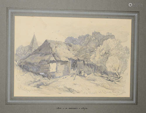 Henry Bright (1810-1873), 'Old Barn at Benstead', pencil drawing, signed lower left, inscribed