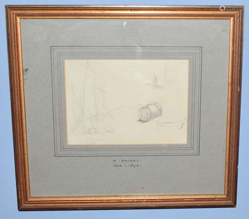 Henry Bright (1810-1873), Church Study, pencil drawing, signed lower left, 22 x 23cm, together