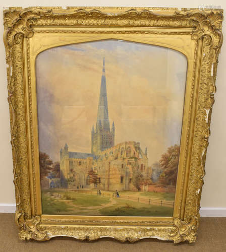 George De Paris (1829-1911), Norwich Cathedral, watercolour, 100 x 78cm