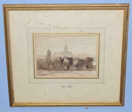 Miles Edmund Cotman (1810-1858), Norwich Cathedral, sepia watercolour, 12 x 18cm