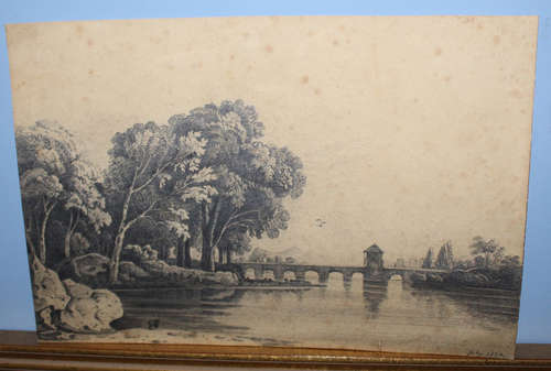 Attributed to John Sell Cotman (1782-1842), Continental Landscape with Bridge, pencil drawing,