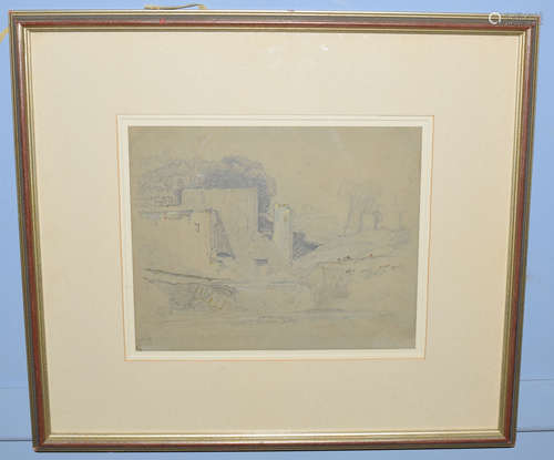 John Sell Cotman (1782-1842), Castle in River Landscape with Cattle, pencil drawing, 26 x 32cm,