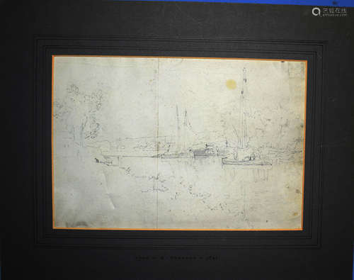 Attributed to George Vincent (1790-1801), River Scene with Boats, pencil drawing, 20 x 29cm, mounted