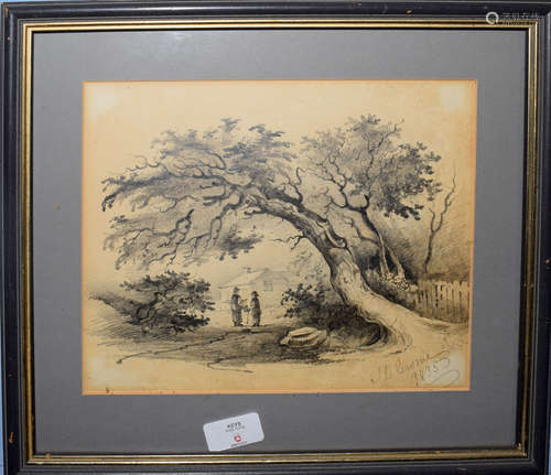 John Berney Crome (1794-1842), Figures under a Tree, pencil drawing, signed and dated 1835 lower