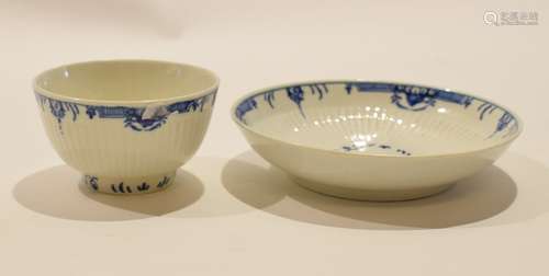 Worcester porcelain tea bowl and saucer with a blue bordered design