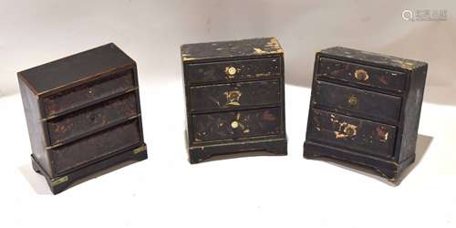 Collection of three Oriental ebonised small chests